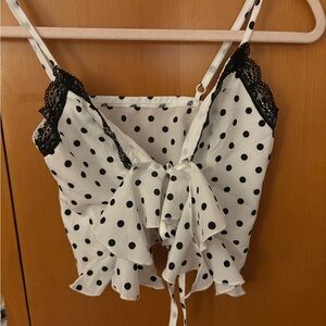 Polka Dot Ruffle Camisole with Lace Trim